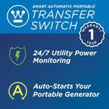 Westinghouse ST Switch Features:: Automatic Portable Transfer Switch monitors utility power 24/7. Automatically starts your Westinghouse ST Switch Ready Generator When Utility Power is lost.