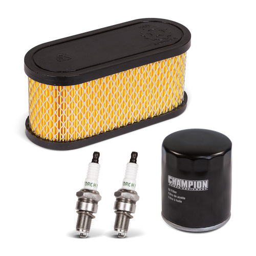 Champion 14kW Maintenance Kit featuring 2 spark plugs, air filter, and oil filter. Fits 14kW Models with serial numbers greater than 17JUL0500540.