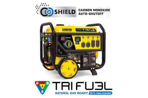 Tri Fuel Portable Generator with Electric Start and CO Shield. Champion 8000 Watt
