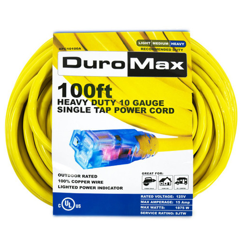 DuroMax 100 foot 10 Gauge Extension Cord with Single Lighted Outlet. XPC10100A