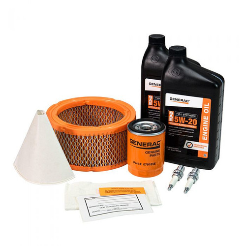 Generac Maintenance Kit with 5W-30 Oil, Spark Plugs, Air Filter, Oil Filter, Funnel, and Shop Towel. For Generac 12kW-18kW Generators with 790cc or 990cc Engines (Representative Image May Differ from Actual Product)