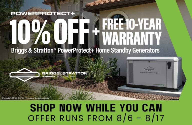 Briggs & Stratton Sale Banner: A Briggs & Stratton Generators overlay the image.