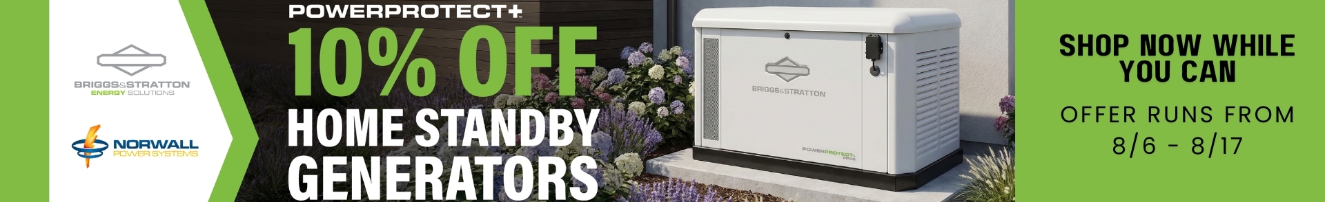 Briggs & Stratton Sale Banner: A Briggs & Stratton Generators overlay the image.