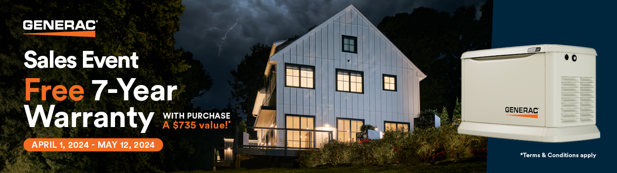 Get a FREE 7-Year Warranty on Generac Home Standby Generators ranging from 10kW to 26kW.