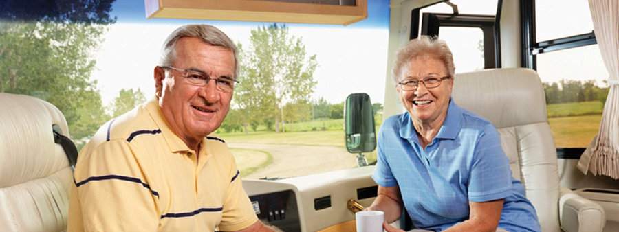 A Couple in the Cab of RV Motorhome