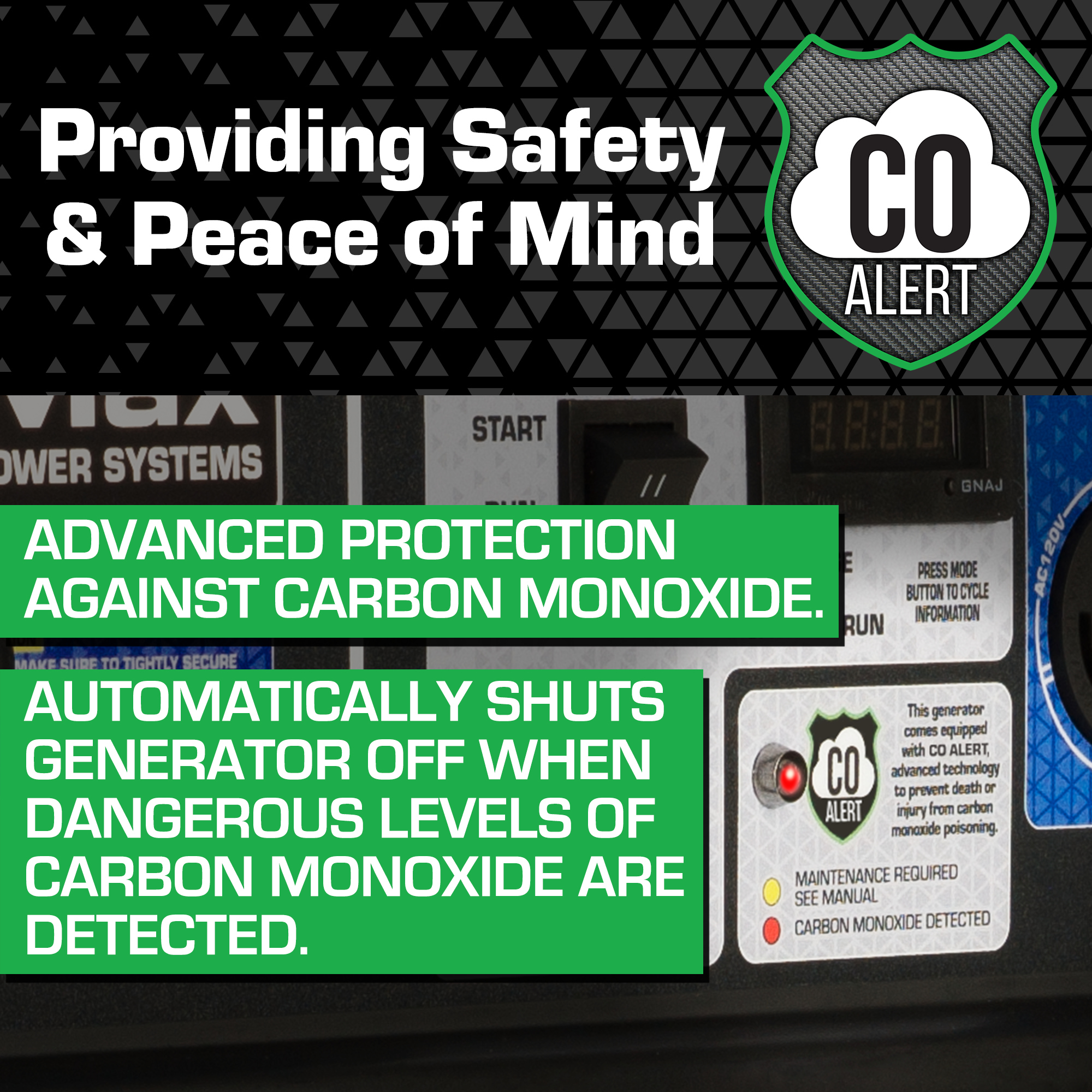 DuroMax CO Alert Graphic for Automatic Carbon Monoxide Detection and Shutdown