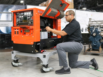 A Technician Performs Preventative Maintenance on a Kubota Lowboy Pro 14kW Generator