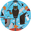 Charley Harper: Hawk Mountain 500-Piece Circular Jigsaw Puzzle - POMEGRANATE