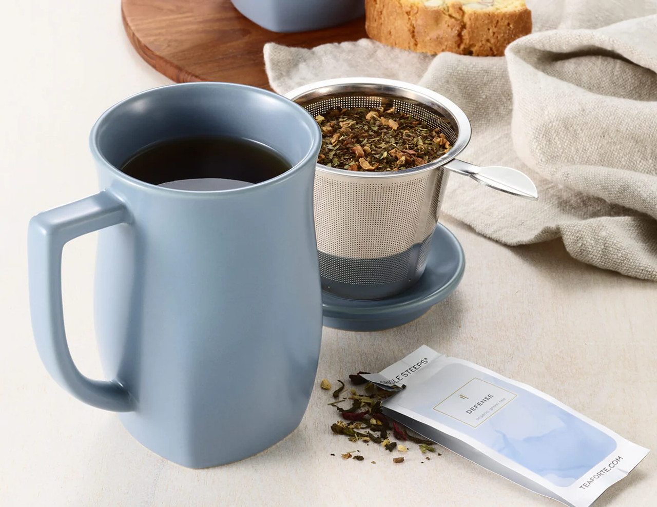 FIORE STEEPING CUP WITH INFUSER STONE BLUE - TEA FORTE