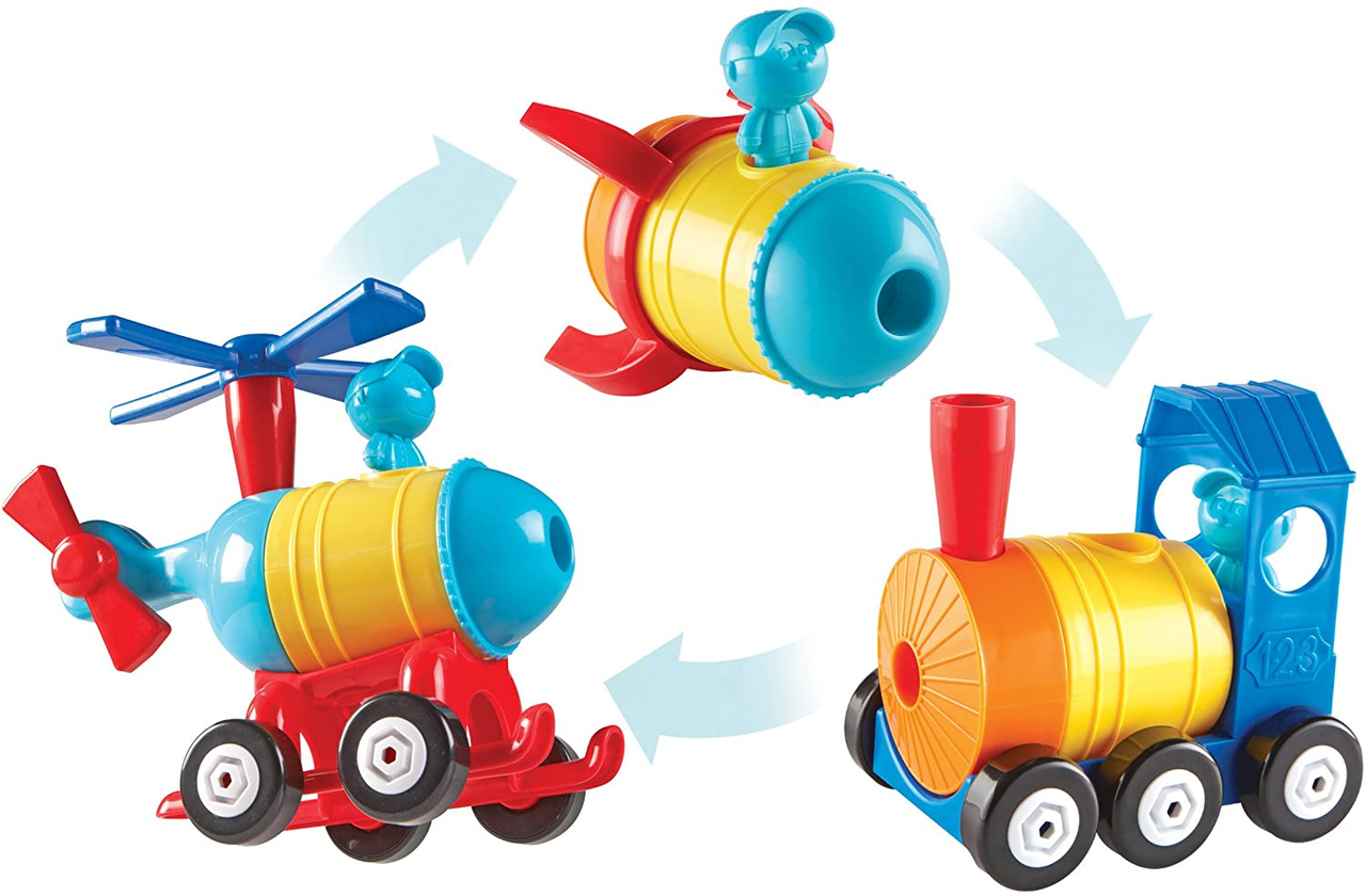 1-2-3 Build It! Rocket-Train-Helicopter, Toddler Building Set