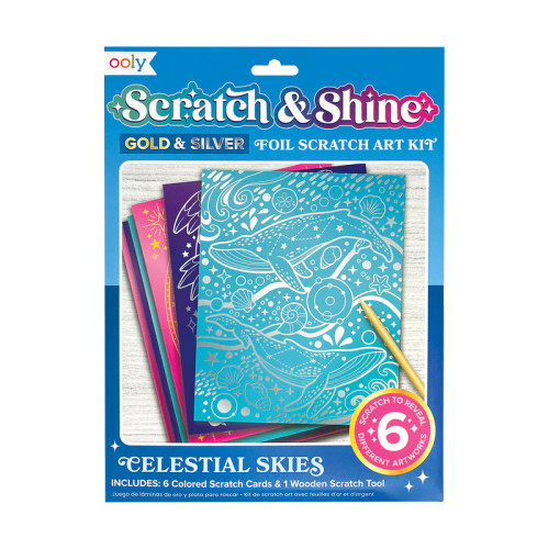 scratch and shine foil scratch art kit - celestial skies - OOLY