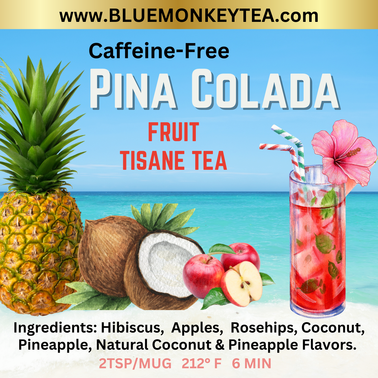 Pina Colada Mocktail Loose Herbal Tea Blend, seasonal summer - Blue ...