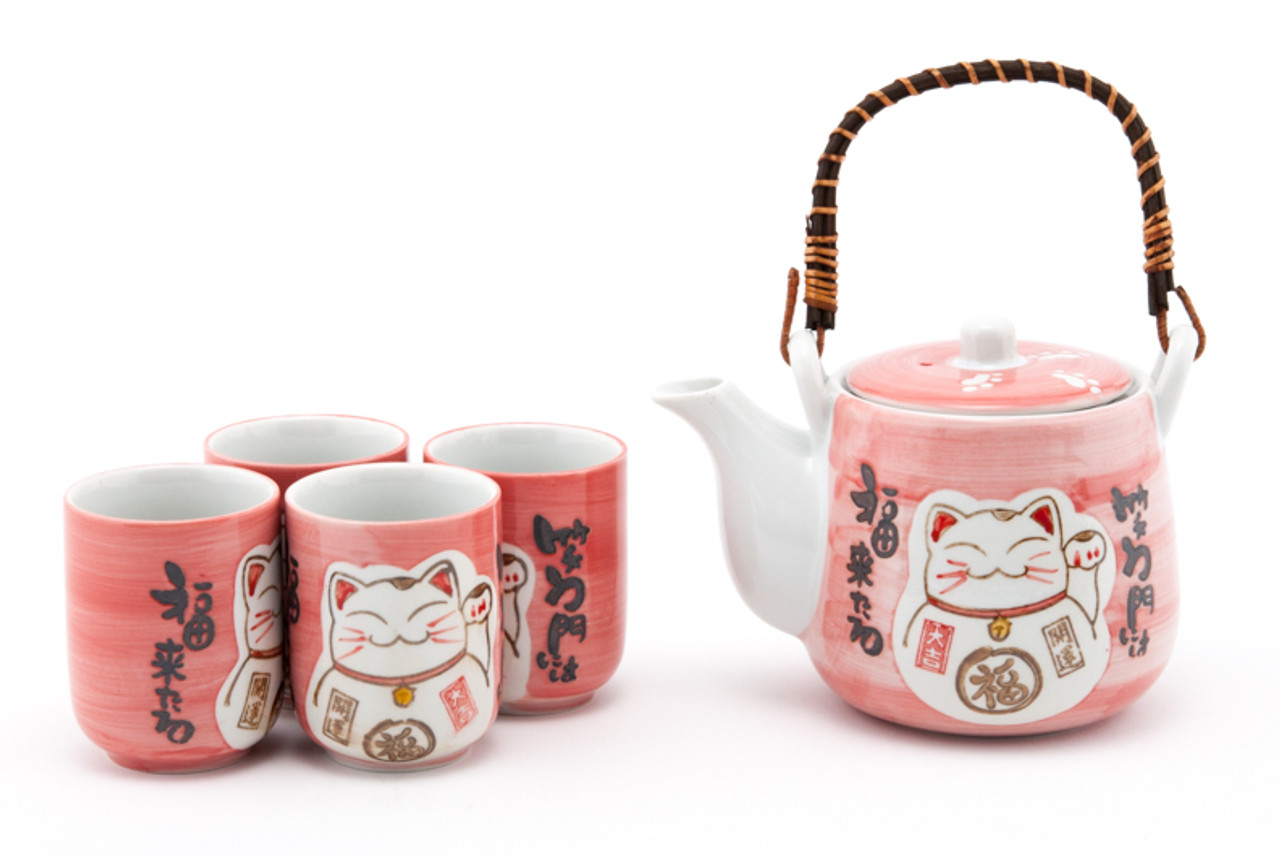 Pink Lucky Cat Tea Set 5pc - Blue Monkey Tea Store