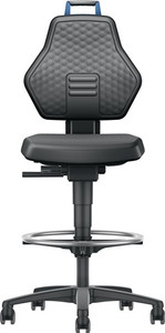 Arbeitsdrehstuhl Rl.+Fußring Kunstleder schwarz Grifffarbe blau 580-860mm PROMAT Arbeitsdrehstuhl Rl.+Fußring Kunstleder schwarz Grifffarbe blau 580-860mm PROMAT