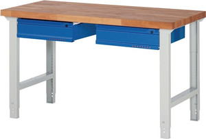 Werkbank Ser.BK 650 B1500xT700xH790-1140mm Buche massiv lichtgrau/blau 2 Schubl. Werkbank Ser.BK 650 B1500xT700xH790-1140mm Buche massiv lichtgrau/blau 2 Schubl.