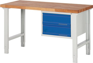Werkbank Ser.BK 650 B1500xT700xH790-1140mm Buche lichtgrau/blau 2 Schubl.PROMAT Werkbank Ser.BK 650 B1500xT700xH790-1140mm Buche lichtgrau/blau 2 Schubl.PROMAT