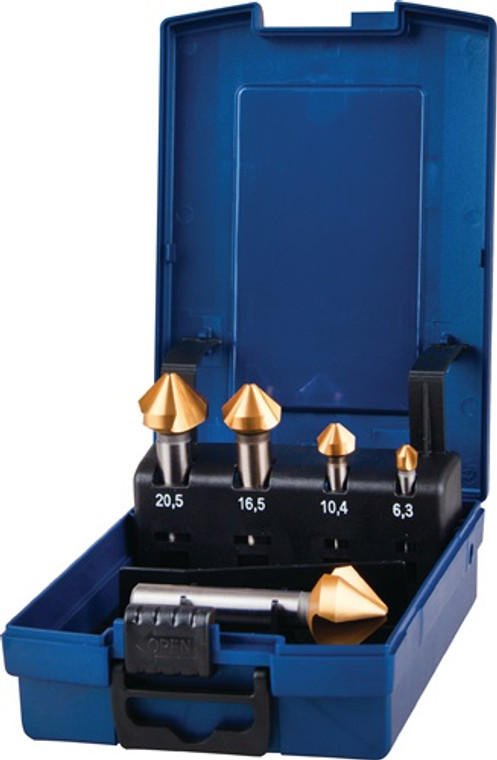 Kegelsenkersatz DIN 335C 90Grad 6,3-25mm HSS TiN 5-tlg.Ku.-Kass.PROMAT Kegelsenkersatz DIN 335C 90Grad 6,3-25mm HSS TiN 5-tlg.Ku.-Kass.PROMAT