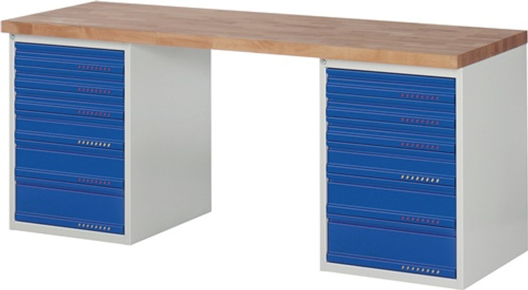 Werkbank Ser.BK 650 B2000xT700xH840mm Buche lichtgrau/blau 12 Schubl.PROMAT Werkbank Ser.BK 650 B2000xT700xH840mm Buche lichtgrau/blau 12 Schubl.PROMAT