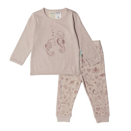 Woolbabe Merino/Organic Cotton Winter Pyjamas - Dune Seascape