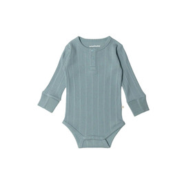 Woolbabe Organic Cotton/Merino Long Sleeve Henley Bodysuit - Tide Marl
