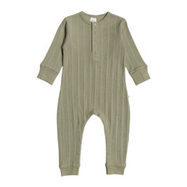 Woolbabe Organic Cotton/Merino Long Sleeve Henley Suit - Flax Marl