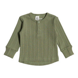 Woolbabe Organic Cotton/Merino Long Sleeve Henley Top - Flax Marl