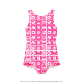 Nestling Neon Girls Swimsuit - Neon Pink Retro Surf