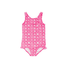 Nestling Neon Girls Swimsuit - Neon Pink Retro Surf