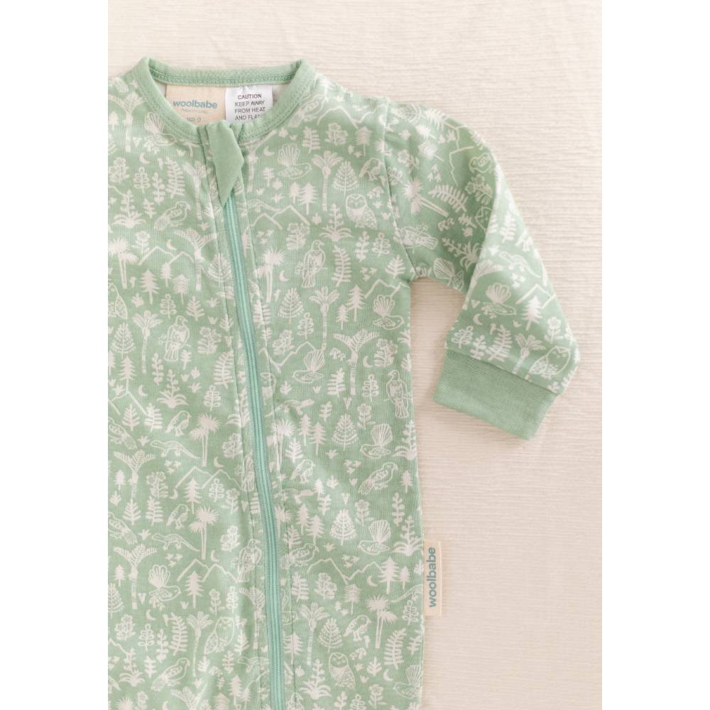 Woolbabe Merino/Organic Cotton PJ Suit - Print - Moss Wilderness