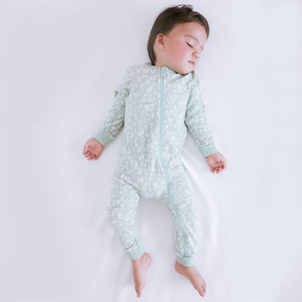 Woolbabe Merino/Organic Cotton PJ Suit - Print - Moss Wilderness