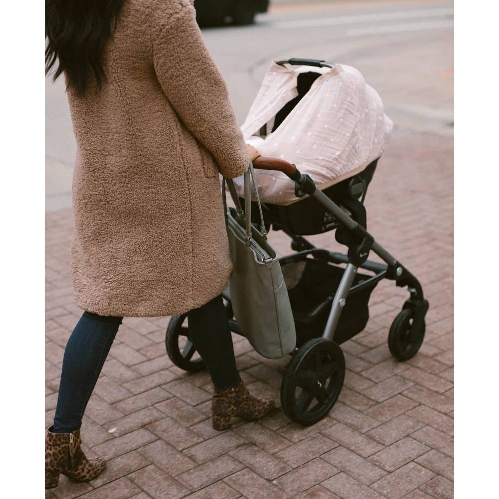 Muslin Car Seat Canopy V2 - Taupe Cross