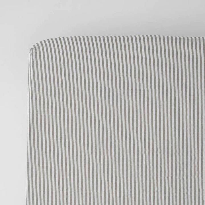 Muslin Fitted Cot Sheet - Grey Stripe