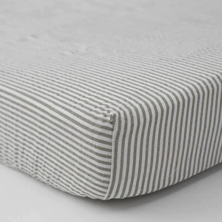 Muslin Fitted Cot Sheet - Grey Stripe