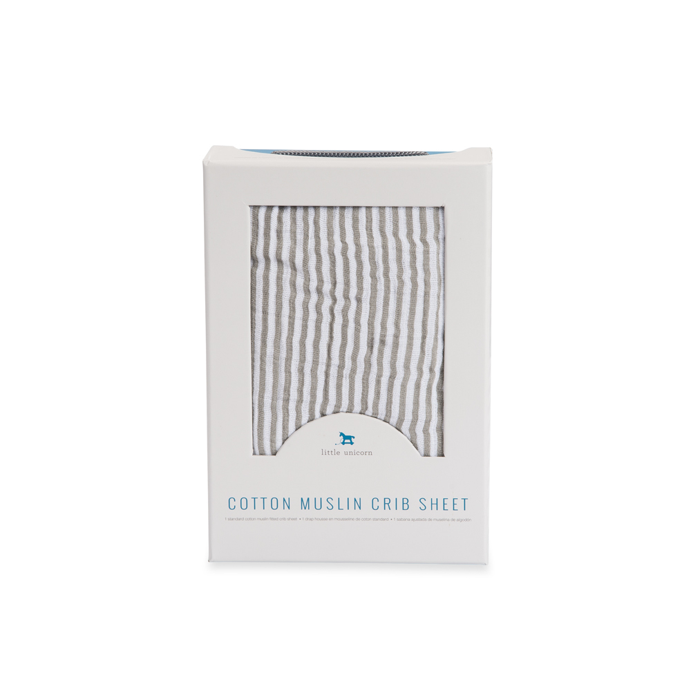 Muslin Fitted Cot Sheet - Grey Stripe