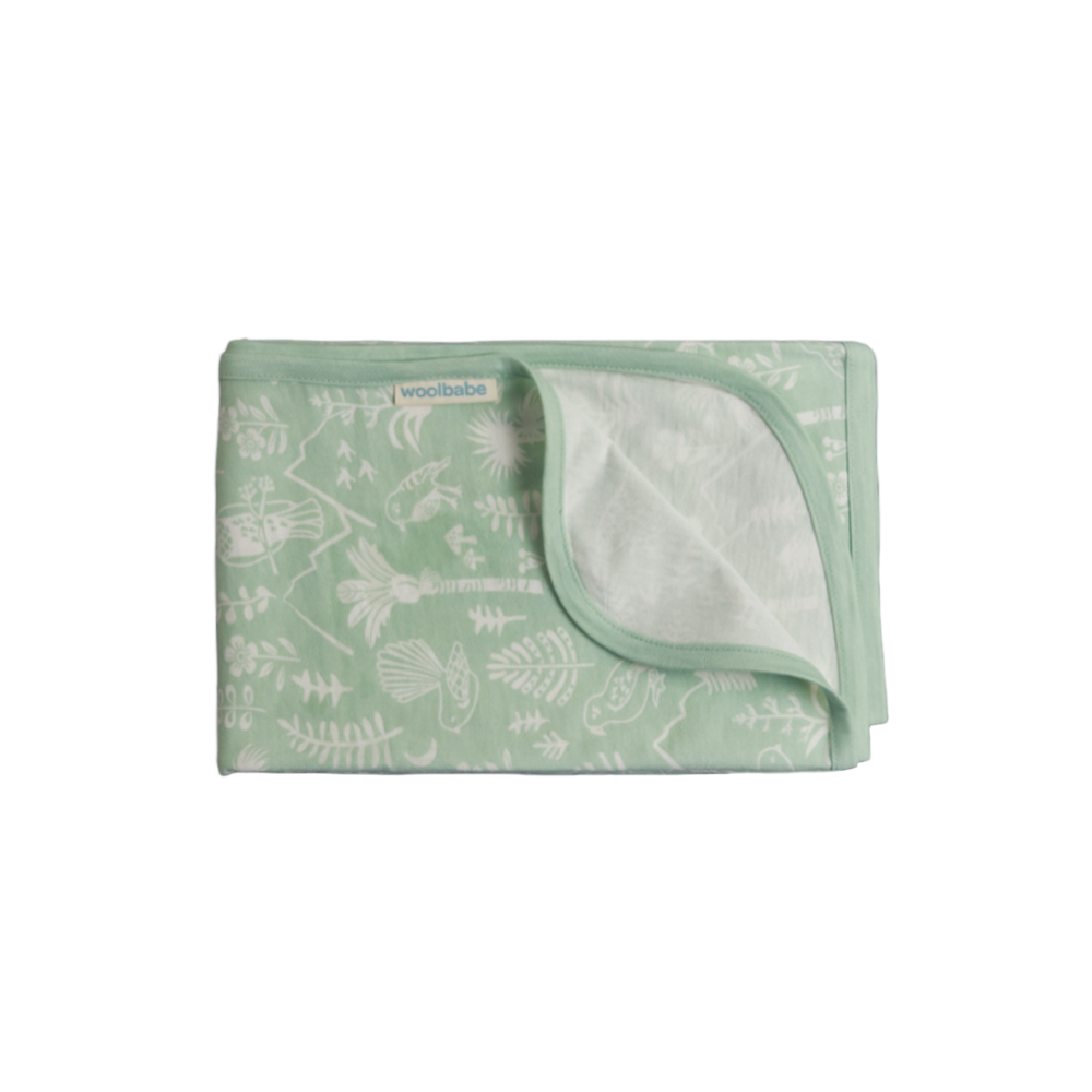 Woolbabe Merino/Organic Cotton Swaddle/Blanket - Moss Wilderness