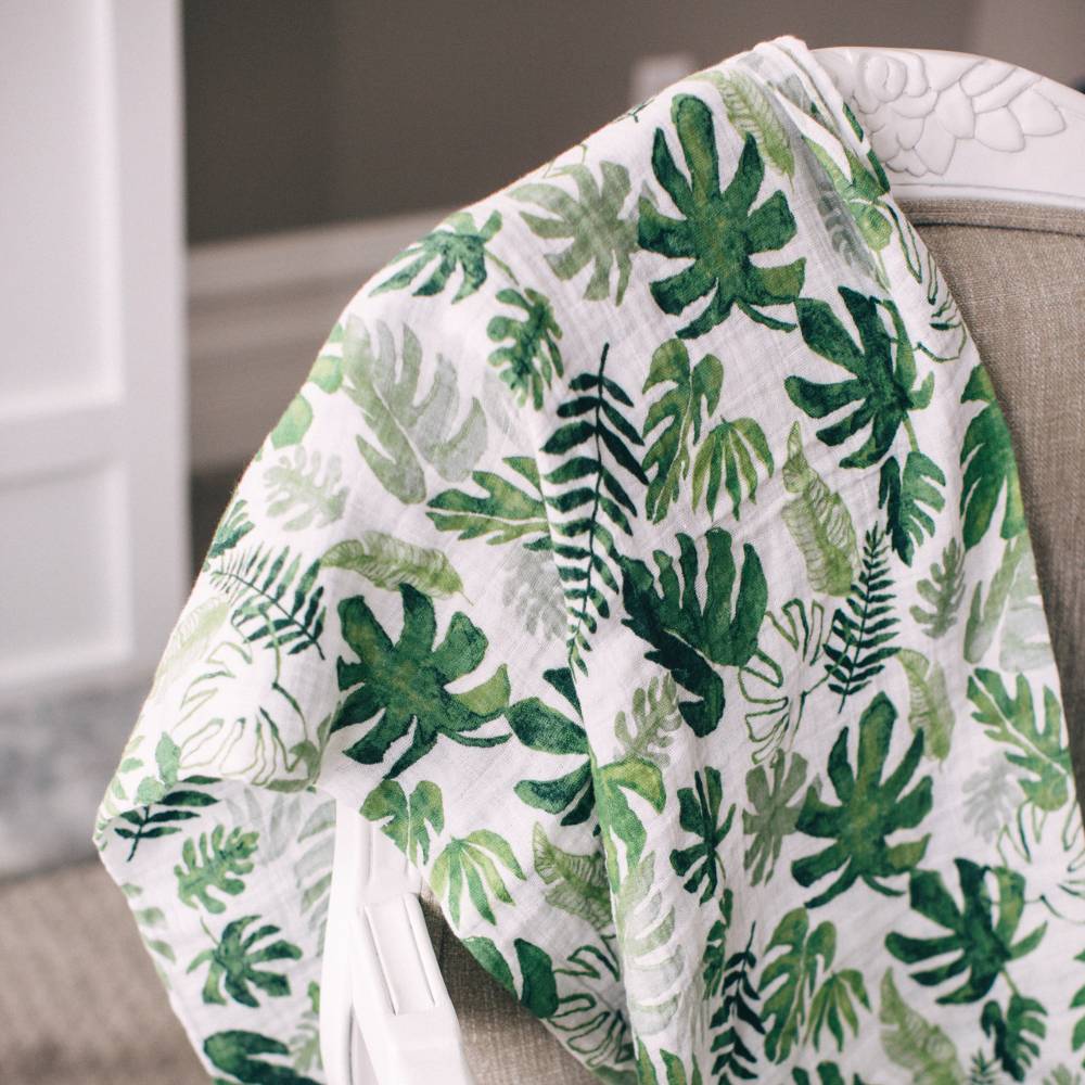 Single Cotton Muslin Swaddle - Tropical Leaf