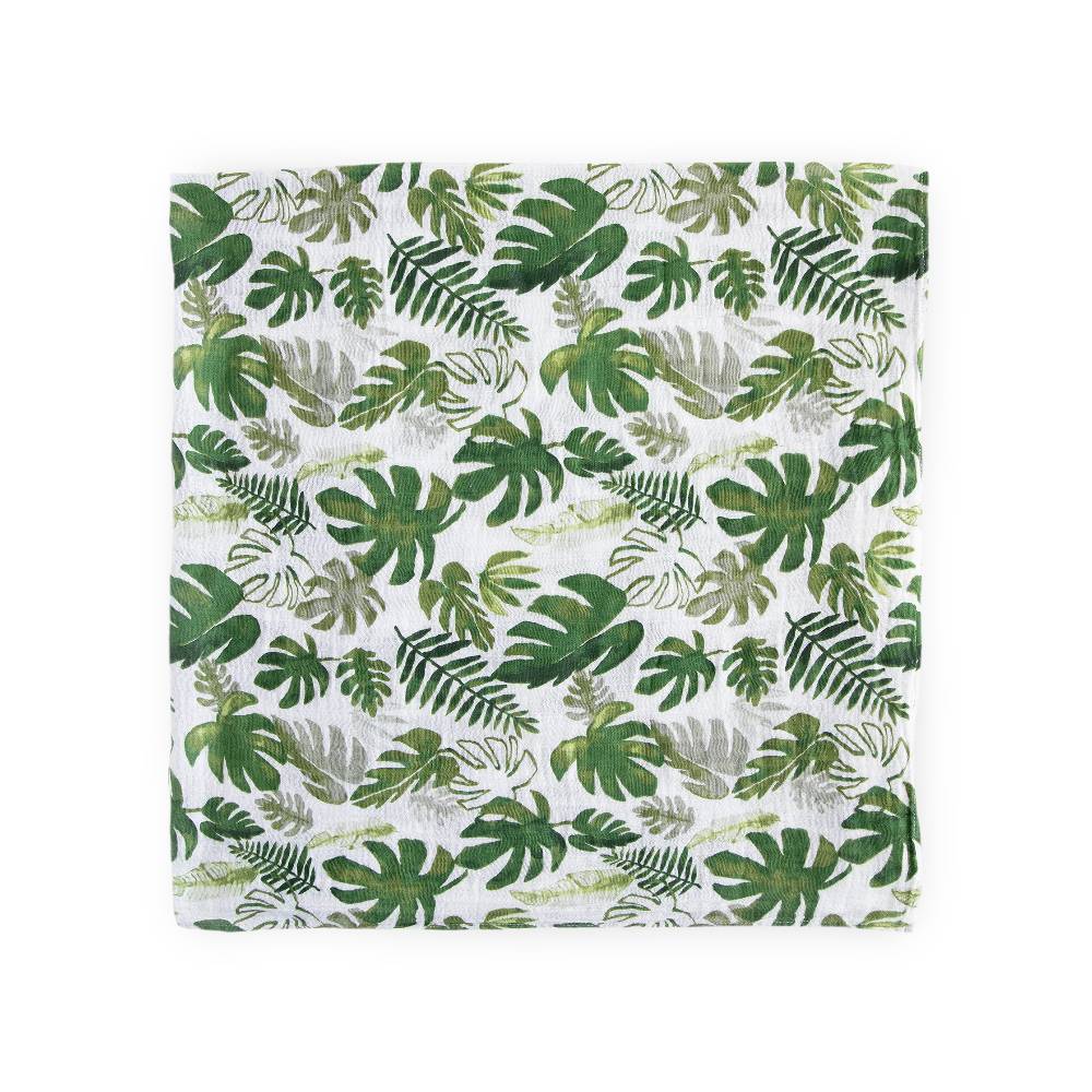 Single Cotton Muslin Swaddle - Tropical Leaf