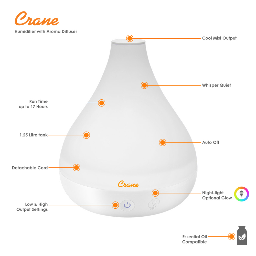 Cool Mist Humidifier + Aroma Diffuser  - White