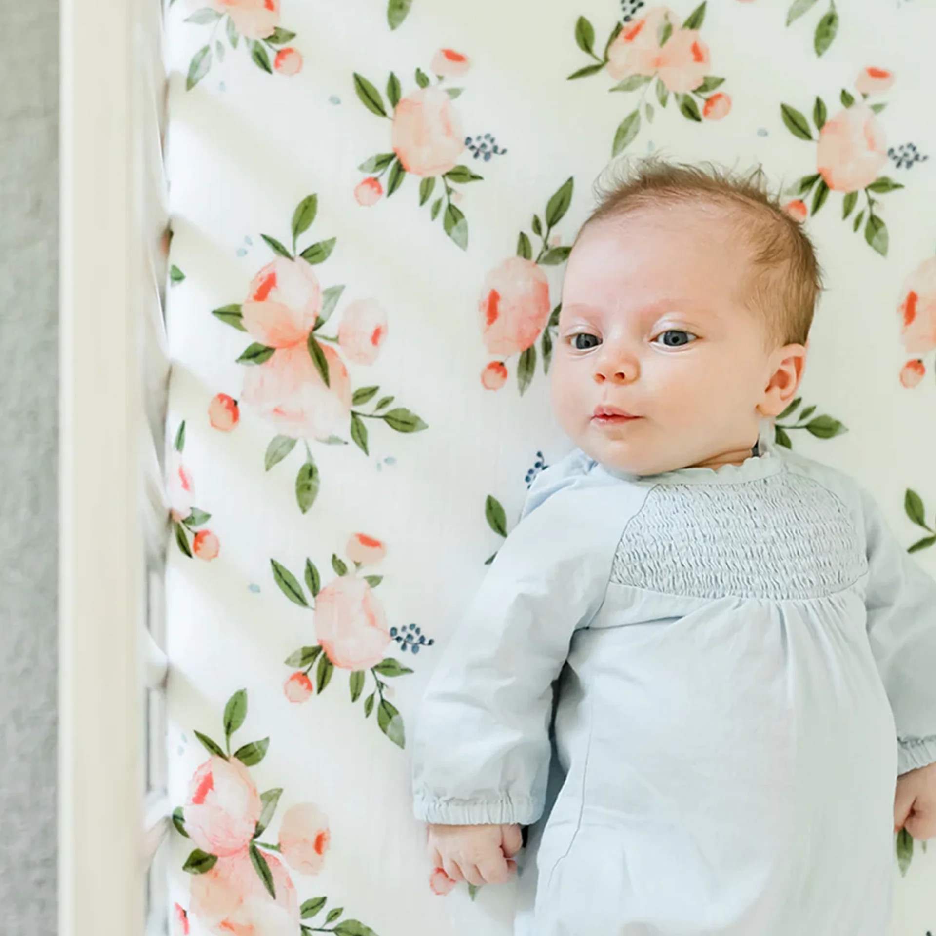 Muslin Fitted Cot Sheet - Watercolour Roses