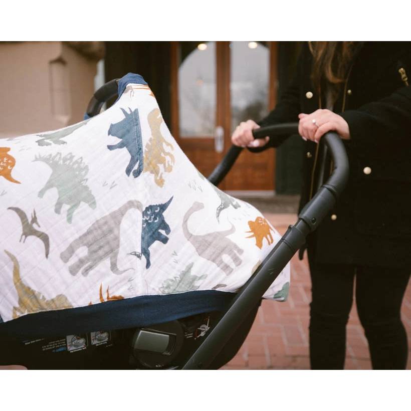 Muslin Car Seat Canopy V2 - Dino Friends