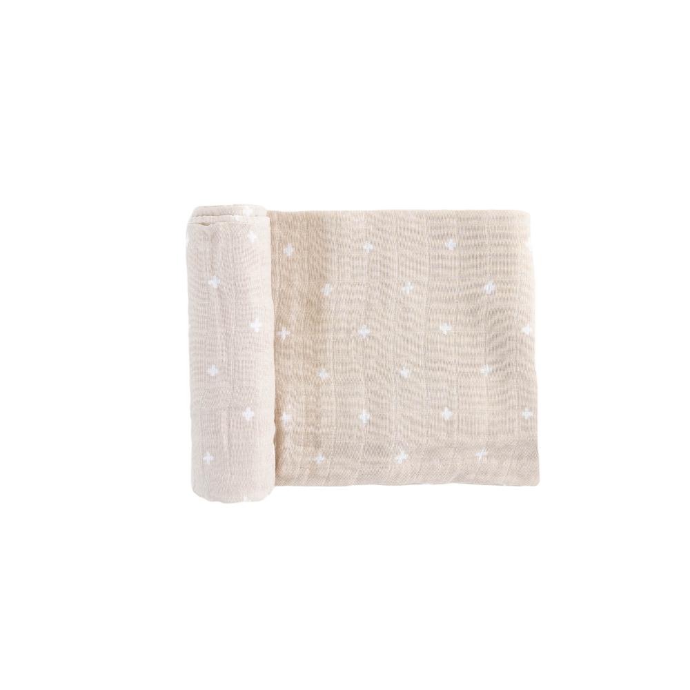 Single Cotton Muslin Swaddle - Taupe Cross