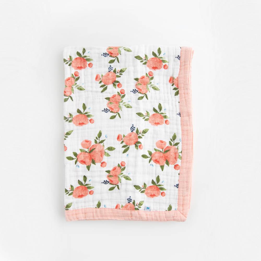 Cotton Muslin Baby Blanket - Watercolour Roses