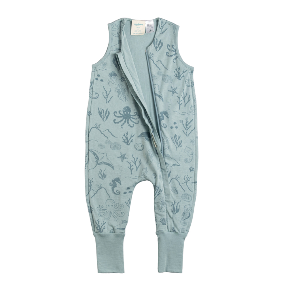 Woolbabe 3-Seasons Merino/Organic Cotton Sleeping Suit - Tide Seascape