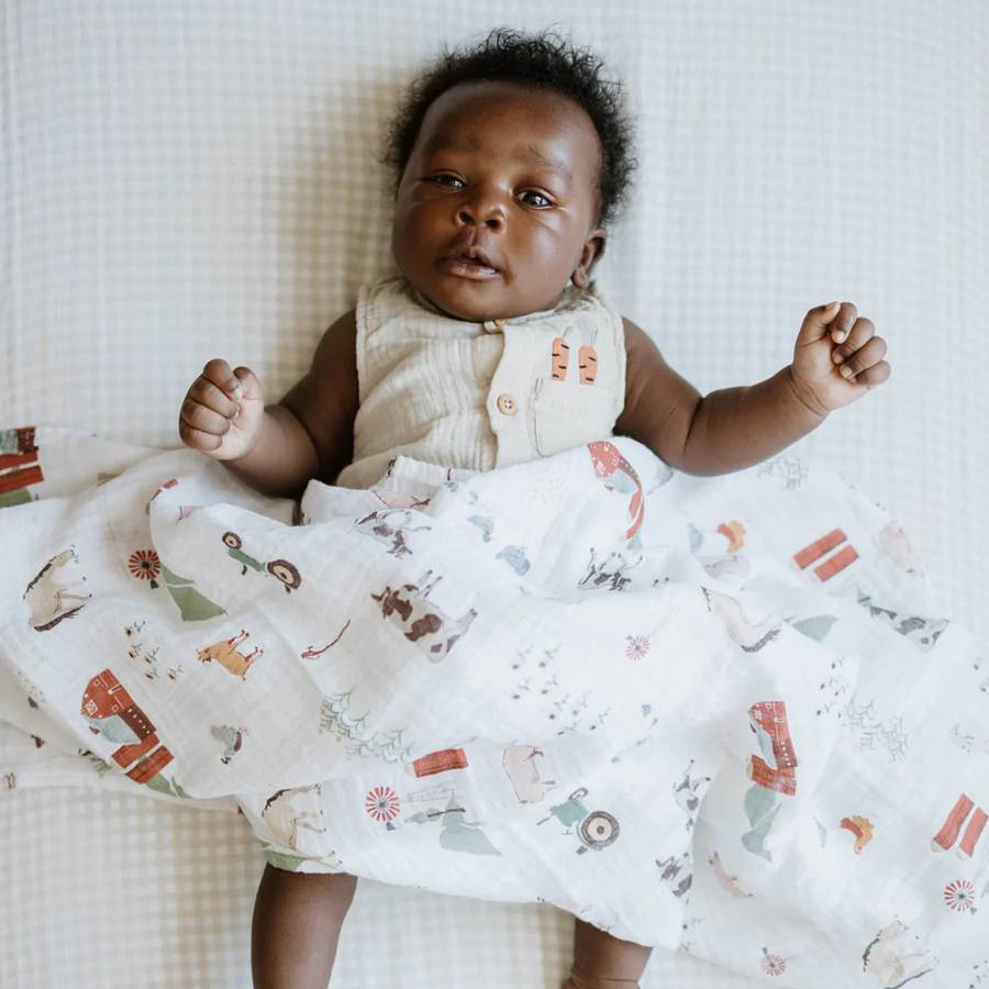 Little Unicorn Single Cotton Muslin Swaddle - Farmyard