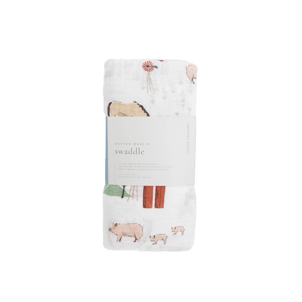 Little Unicorn Single Cotton Muslin Swaddle - Farmyard