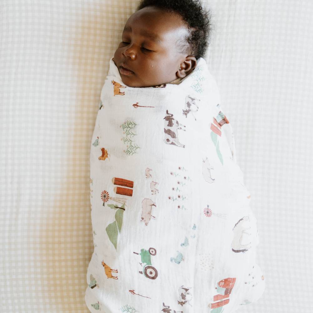 Little Unicorn Single Cotton Muslin Swaddle - Farmyard
