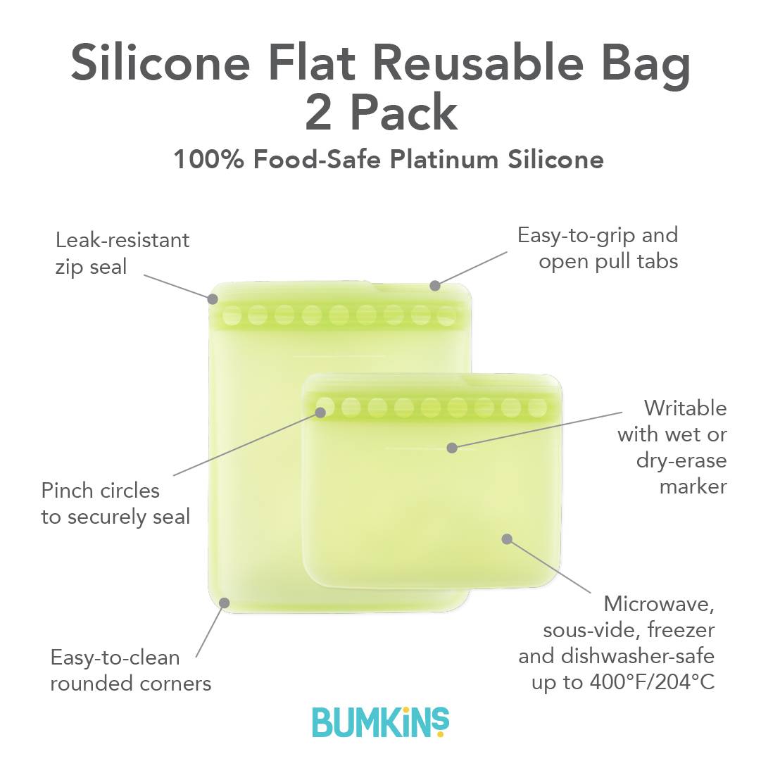 Bumkins Silicone Flat Reusable Bags 2pk - Sage