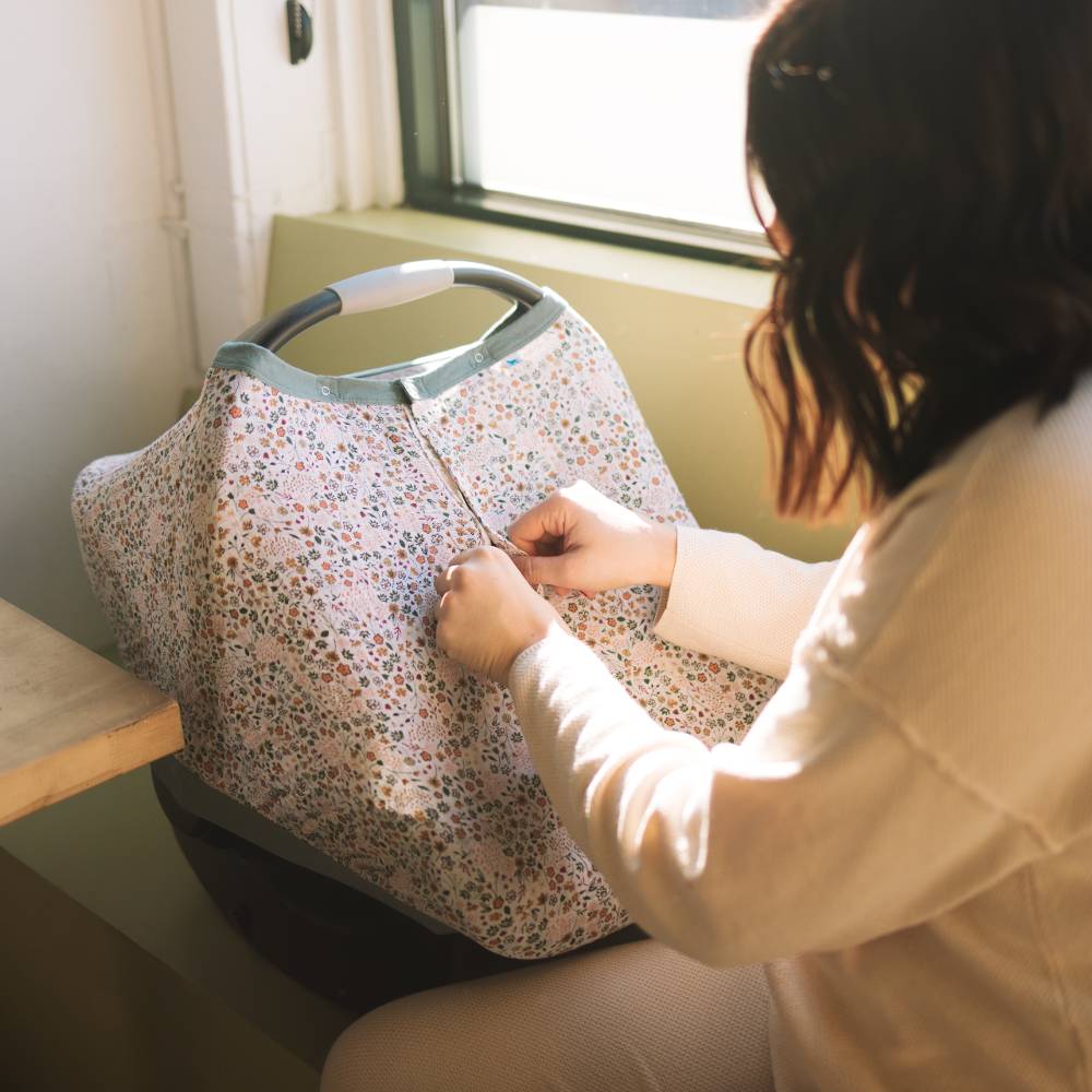 Muslin Car Seat Canopy V2 - Pressed Petals