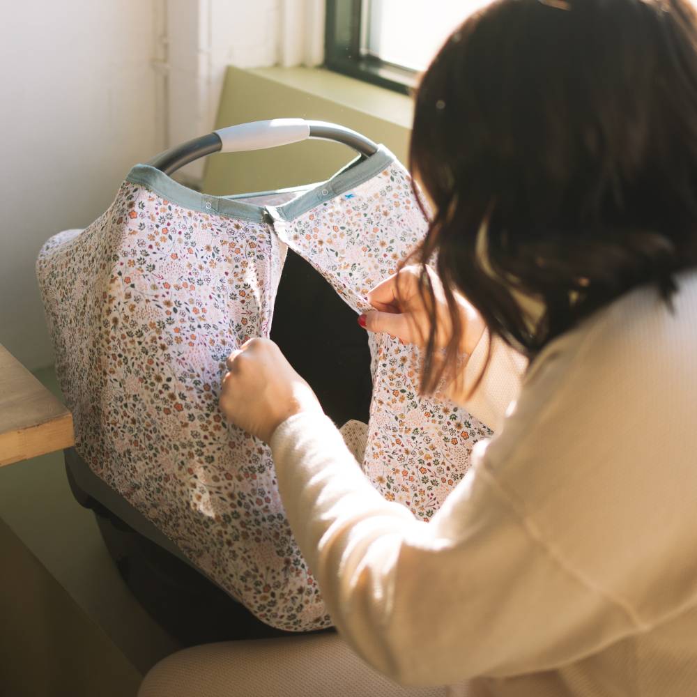 Muslin Car Seat Canopy V2 - Pressed Petals