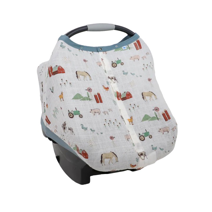 Muslin Car Seat Canopy V2 - Farmyard